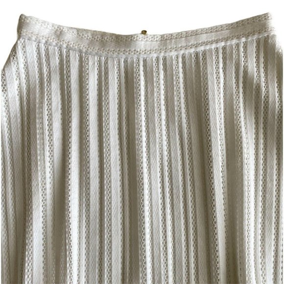 J Crew Size 10 White Mesh Knit Striped Eyelet Skirt Back Zip A Line Flared Lined - Picture 3 of 5